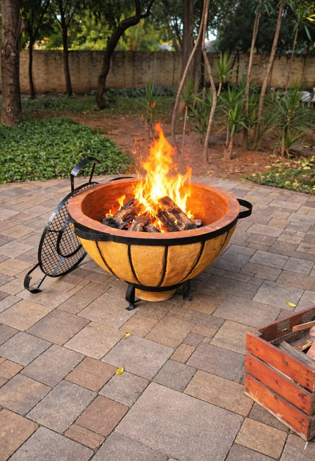 Boma braai blazing in a paved garden